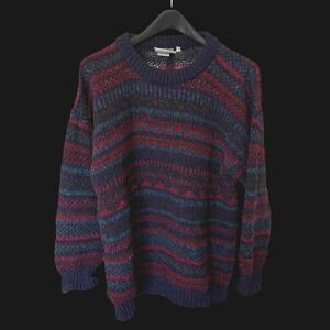 Gaeltarra Wool Blend Sweater Made in Ireland Striped Fair Isle Navy Red M